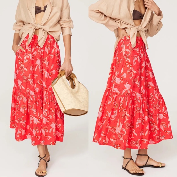 A.L.C calla Francis red floral drawstring skirt - Picture 3 of 8